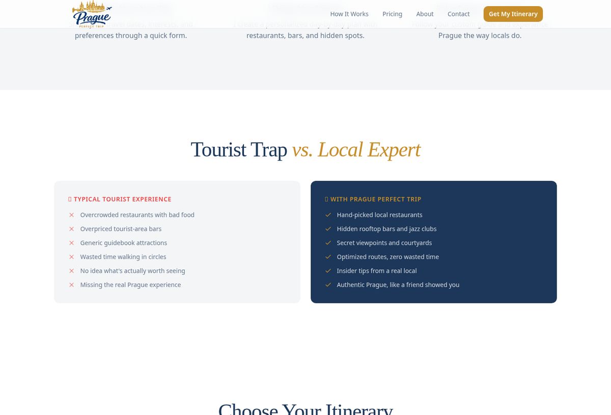 Prague Perfect Trip website screenshot 2