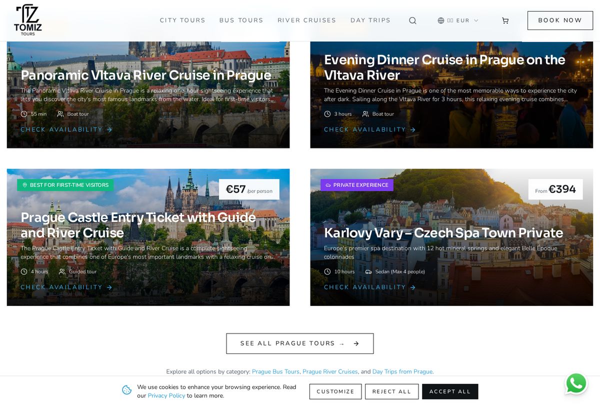 Tomiz Tours website screenshot 2